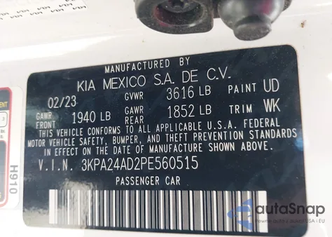2023 Kia Rio Lx from USA, damaged, VIN 3KPA24AD2PE560515